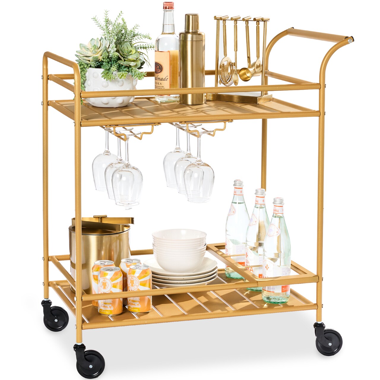 Best Choice Products 2-Tier Rolling Bar Cart Indoor/Outdoor w/ Storage Shelves, Wine Rack, Lockable Wheels
